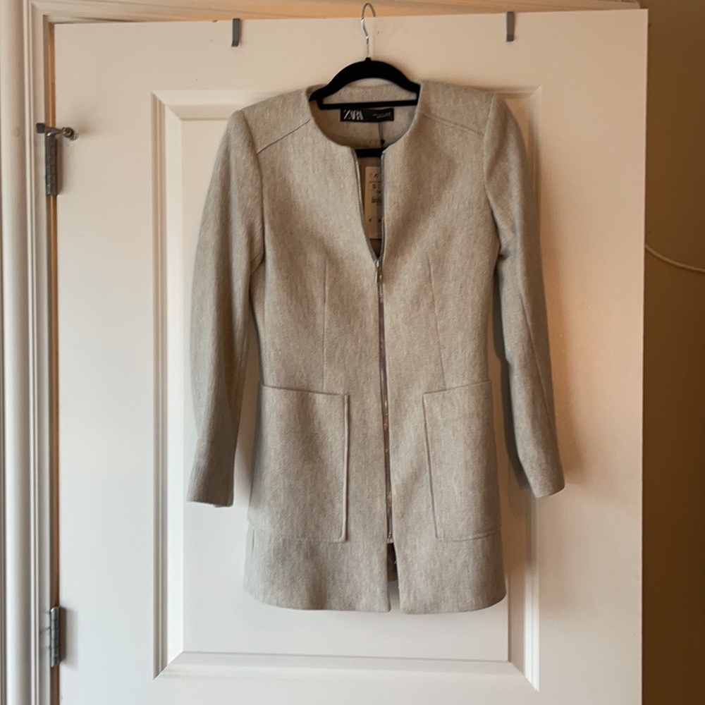 Zara Light Grey Zip Blazer Jacket - Picture 4 of 9